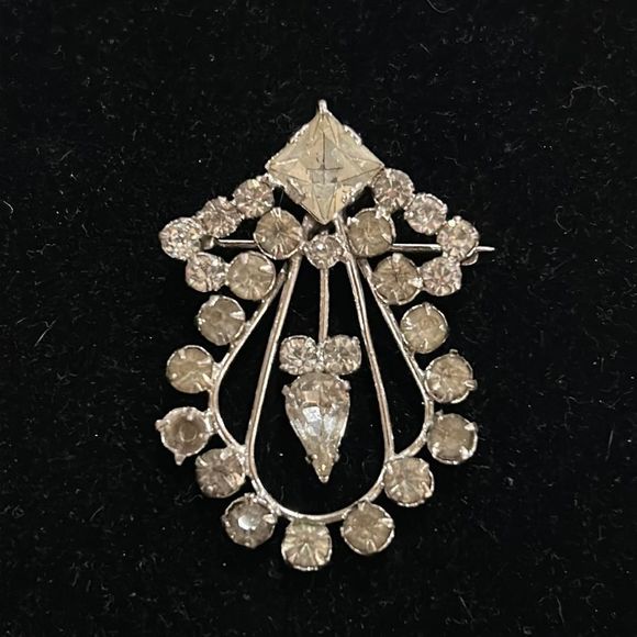 Vintage Jewelry - VTG Signed Marianne Rhine Stone Deco Brooch Pendant